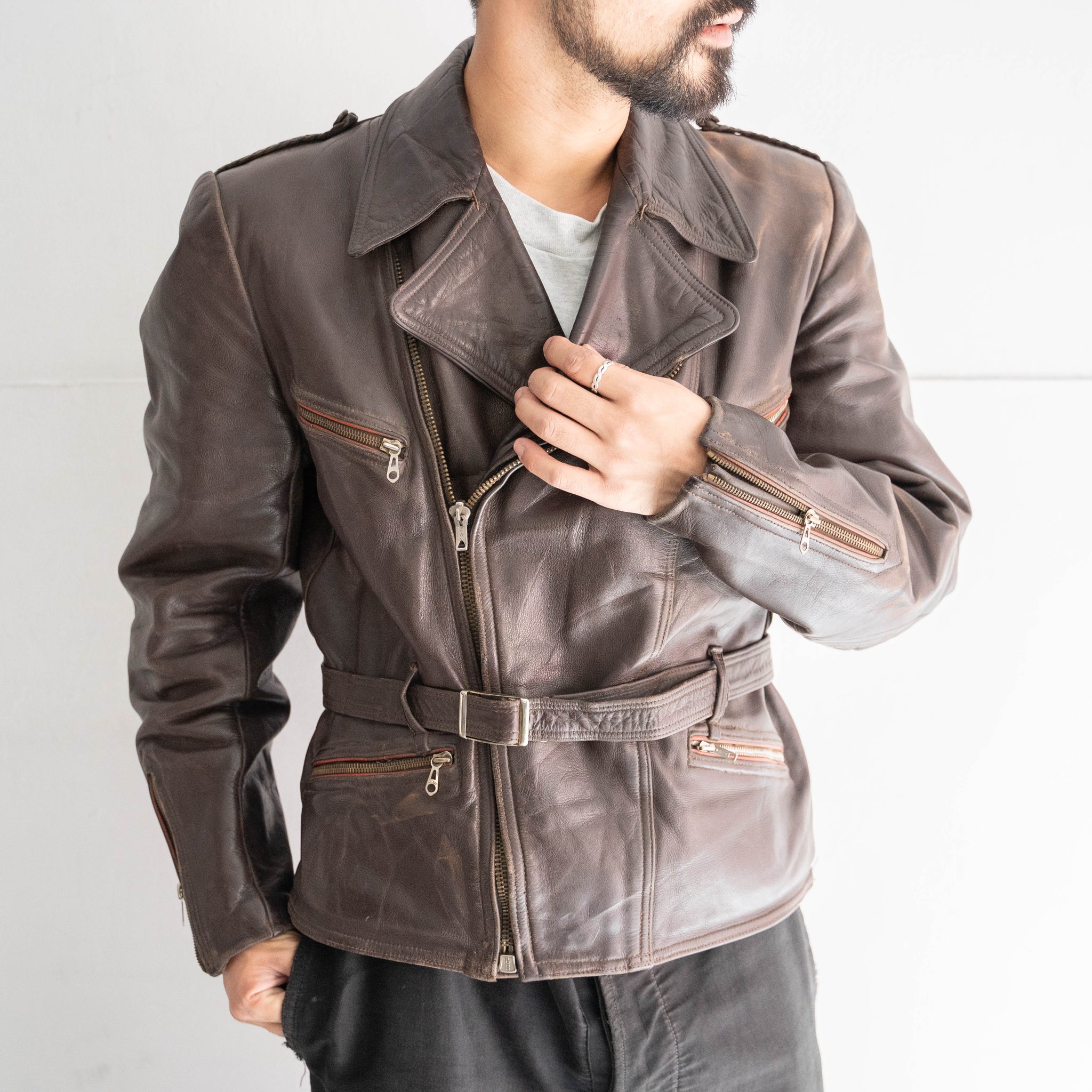 1960-70s Germany motorcycle brown leather short jacket 'with four pocket'