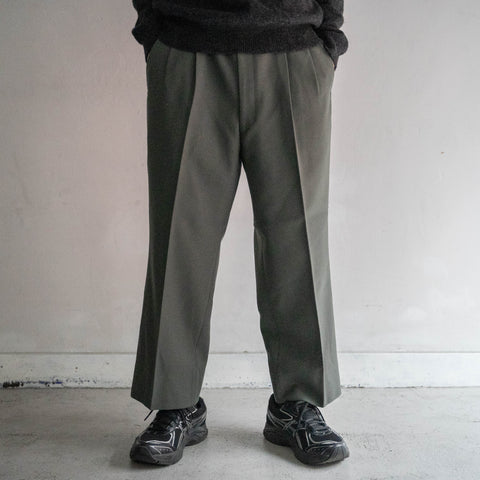 1990s Japan vintage gray green poly × wool 2 tuck slacks