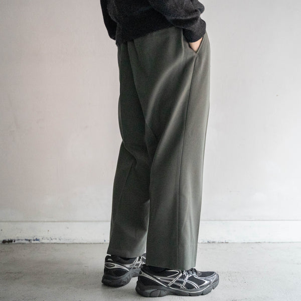 1990s Japan vintage gray green poly × wool 2 tuck slacks
