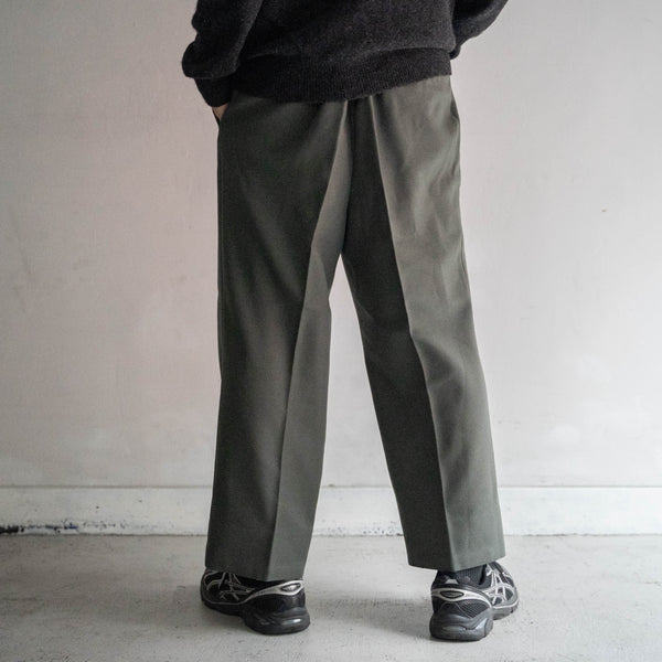 1990s Japan vintage gray green poly × wool 2 tuck slacks