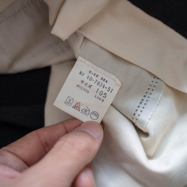 1990s Japan vintage black poly 100 wide slacks -waist remake-