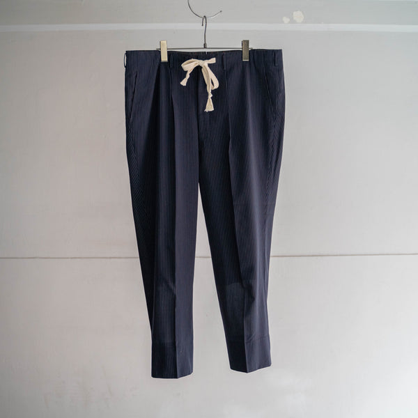1980s Japan vintage navy stripe wide summer slacks -waist remake-