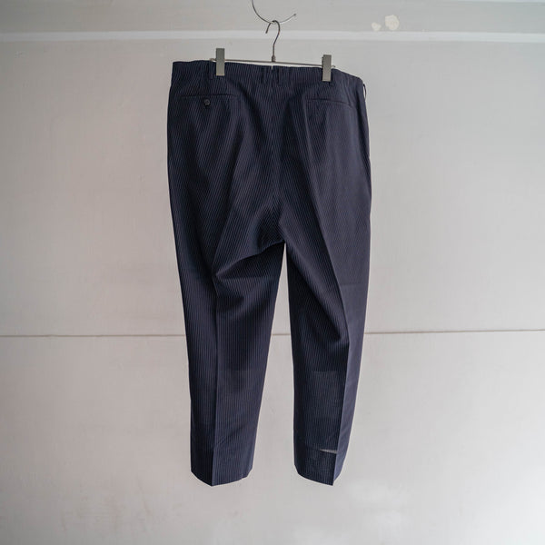 1980s Japan vintage navy stripe wide summer slacks -waist remake-