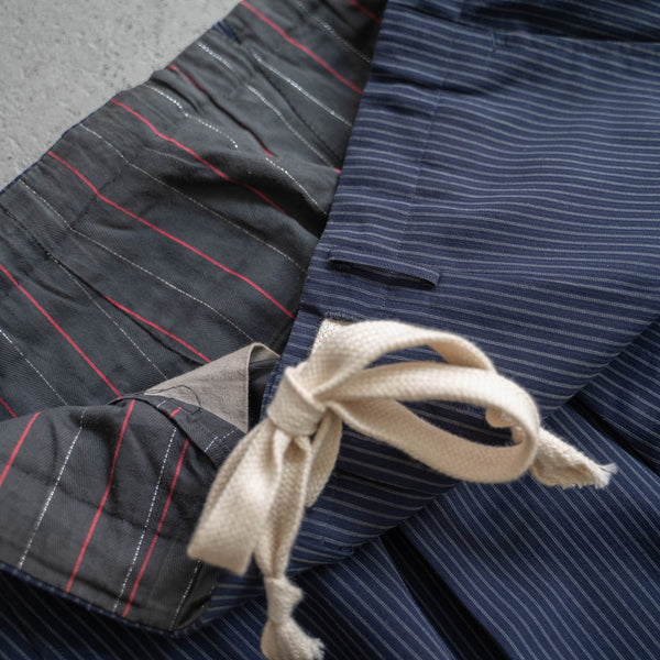 1980s Japan vintage navy stripe wide summer slacks -waist remake-