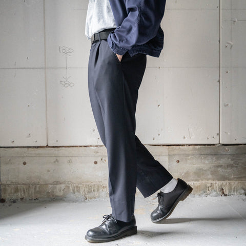 1990s Japan vintage black color wool one tuck slacks