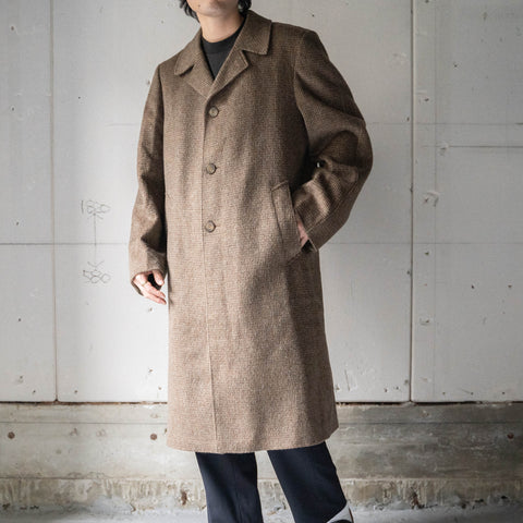 1980s France brown check wool × poly coat