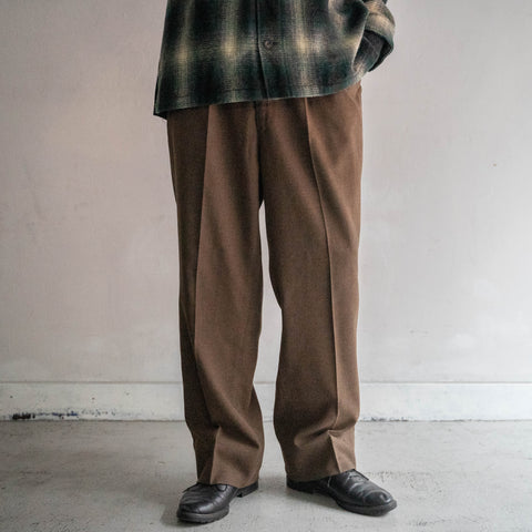 1990s Japan vintage brown poly ×rayon 1 tuck slacks