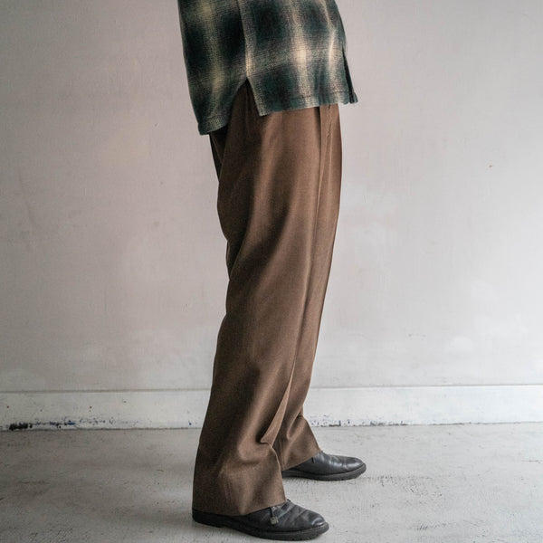 1990s Japan vintage brown poly ×rayon 1 tuck slacks