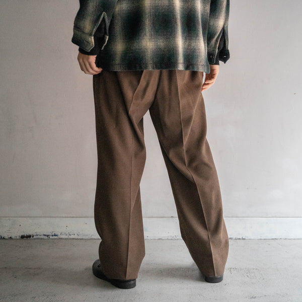 1990s Japan vintage brown poly ×rayon 1 tuck slacks