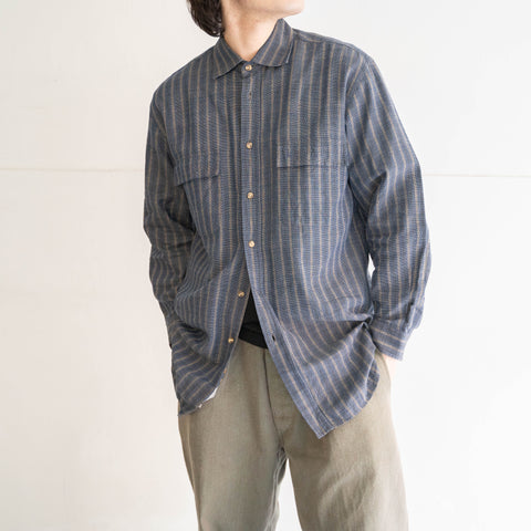 2000s "dunhill" 2pockets dark color stripe shirt -made in Italy-