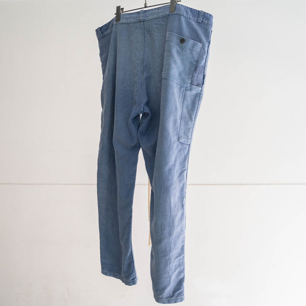 1960-70s France blue moleskin pants 'waist cord remake' -good fade-