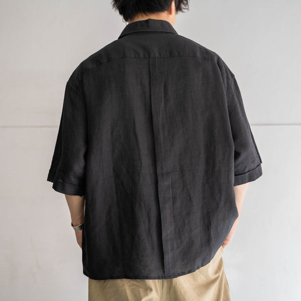 2000s black linen 100 s/s shirt -remake-