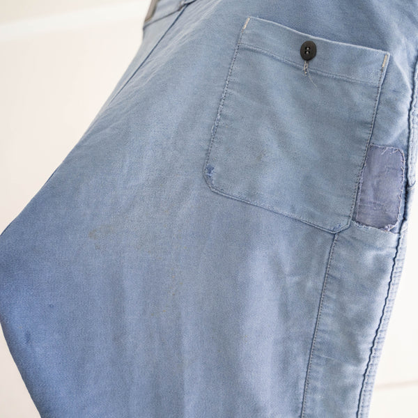 1960-70s France blue moleskin pants 'waist cord remake' -good fade-