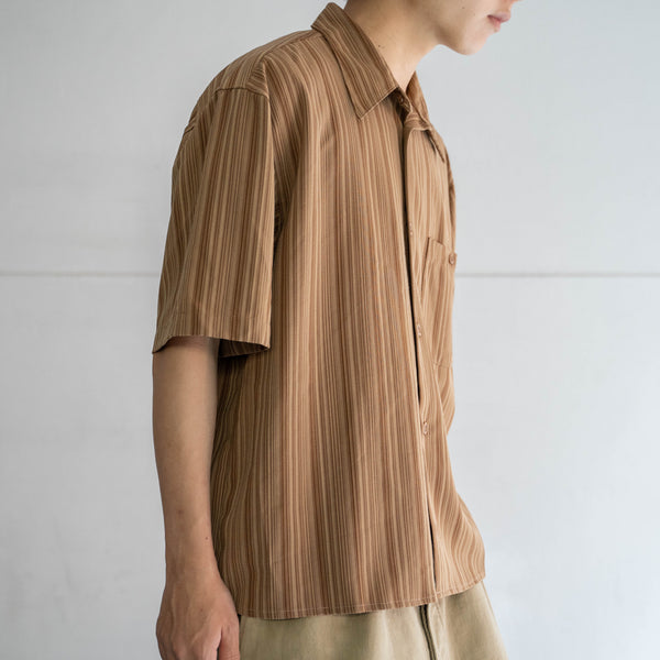 1990s brown stripe poly s/s shirt -remake-