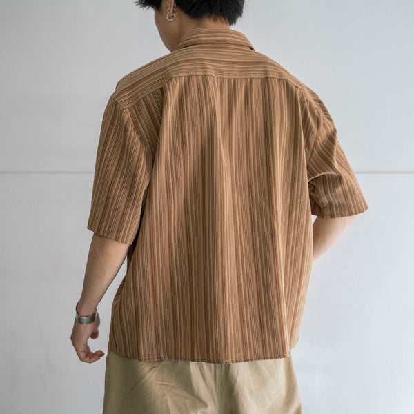 1990s brown stripe poly s/s shirt -remake-