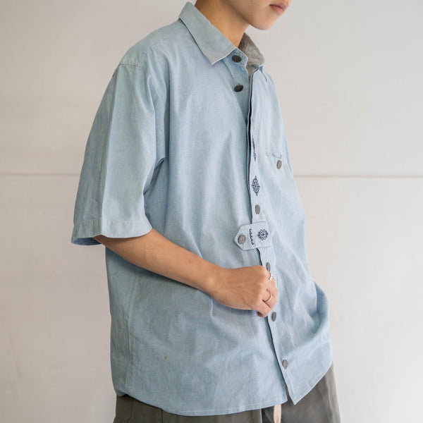 1990s light blue tyrolean s/s shirt -remake-