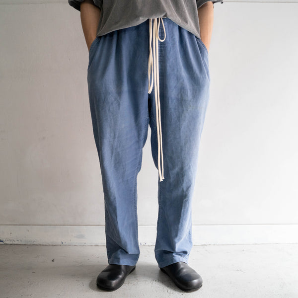 1960-70s France blue moleskin pants 'waist cord remake' -good fade-