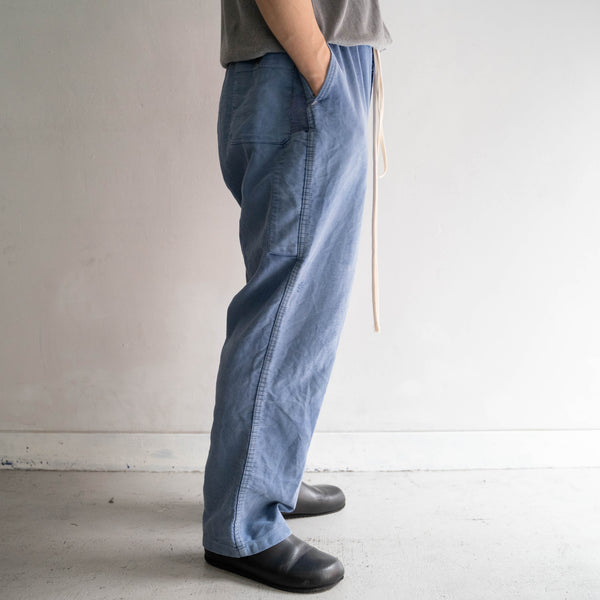 1960-70s France blue moleskin pants 'waist cord remake' -good fade-