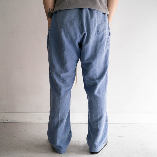 1960-70s France blue moleskin pants 'waist cord remake' -good fade-