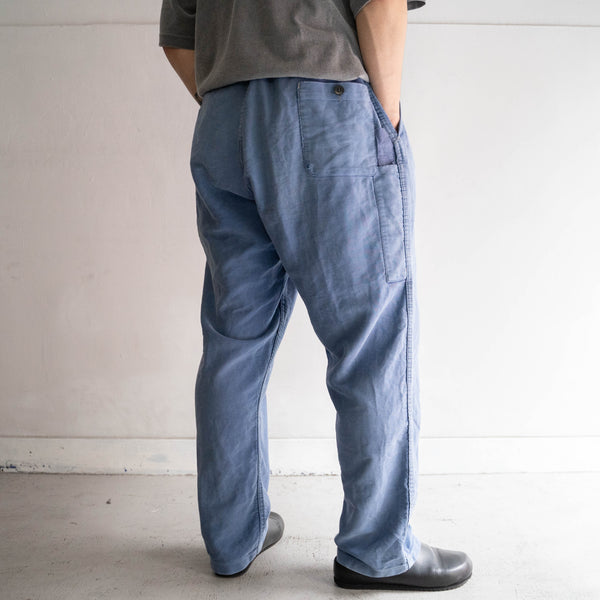 1960-70s France blue moleskin pants 'waist cord remake' -good fade-