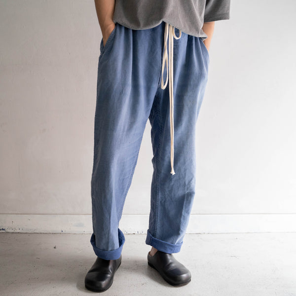 1960-70s France blue moleskin pants 'waist cord remake' -good fade-