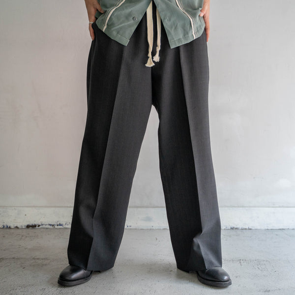 1990s Japan vintage black poly 100 wide slacks -waist remake-