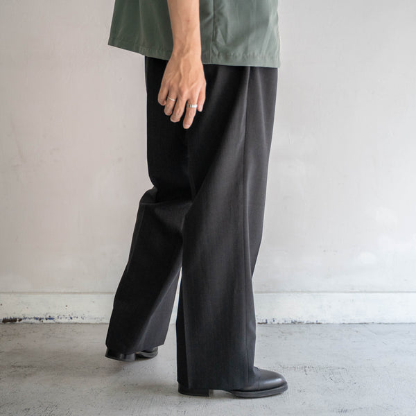 1990s Japan vintage black poly 100 wide slacks -waist remake-