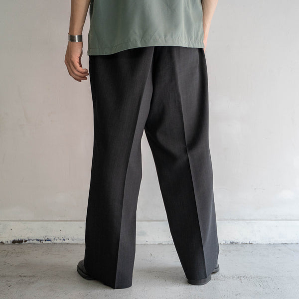 1990s Japan vintage black poly 100 wide slacks -waist remake-