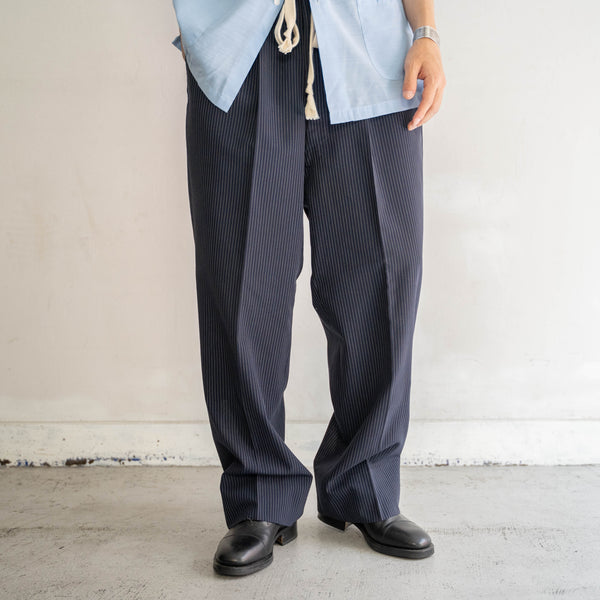 1980s Japan vintage navy stripe wide summer slacks -waist remake-