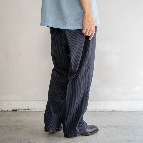 1980s Japan vintage navy stripe wide summer slacks -waist remake-