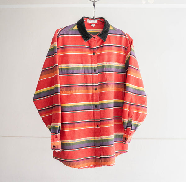 around 1990s native pattern border shirt -switching corduroy-