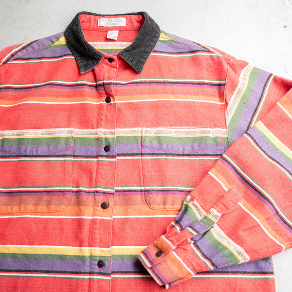 around 1990s native pattern border shirt -switching corduroy-