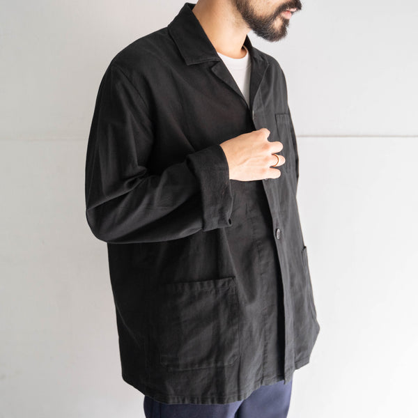 1980s Dutch military open collar work shirt jacket 'dead stock' -black dyed-