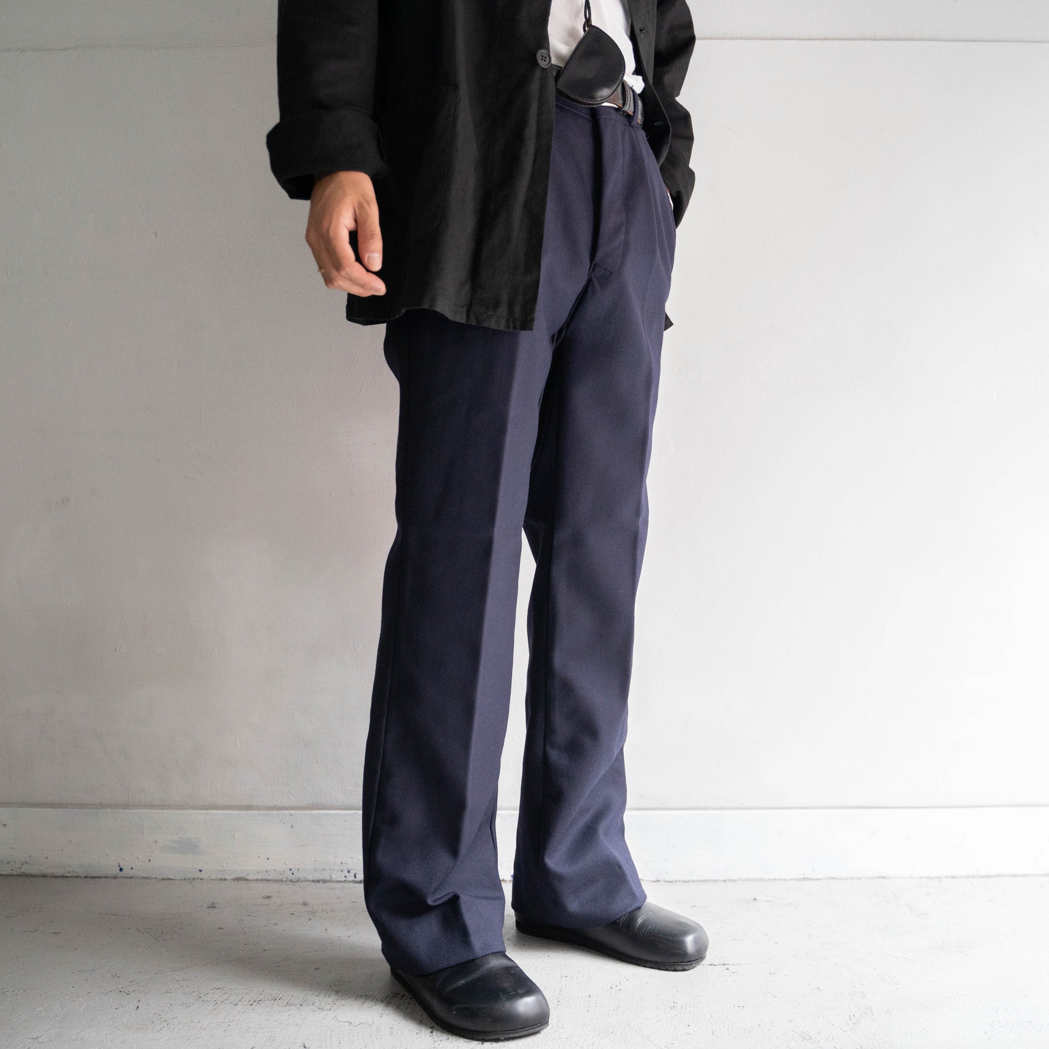 1970s Italian military dark navy one tuck wool slacks 'dead stock'