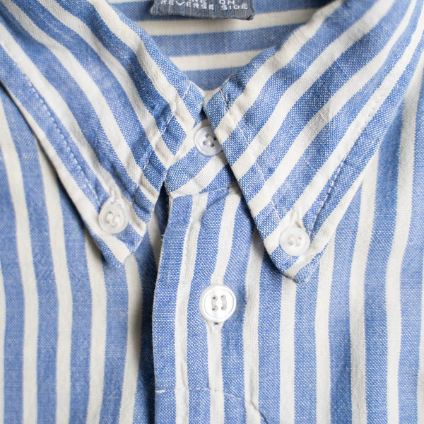 around 1980s blue×white striped button down shirt 'unusual pocket design'　