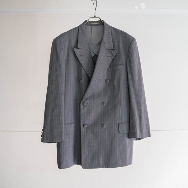 1970s Japan vintage gray blue striped double breasted set up