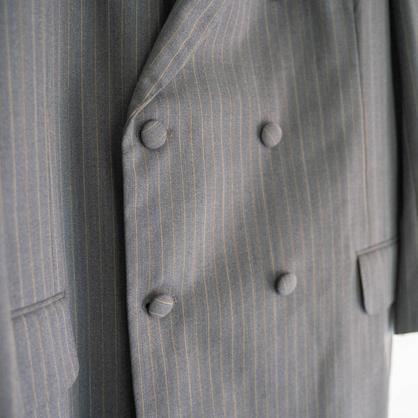 1970s Japan vintage gray blue striped double breasted set up