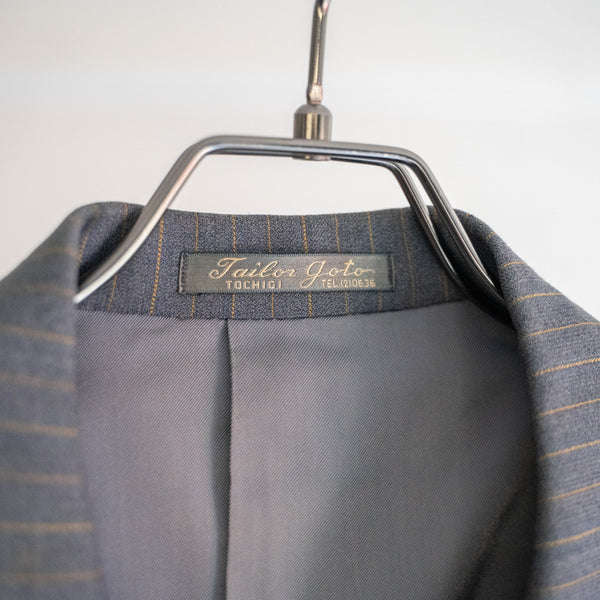 1970s Japan vintage gray blue striped double breasted set up