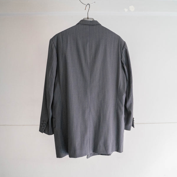 1970s Japan vintage gray blue striped double breasted set up