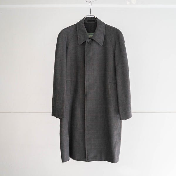around 1980s Japan vintage gray×red checked soutien collar coat