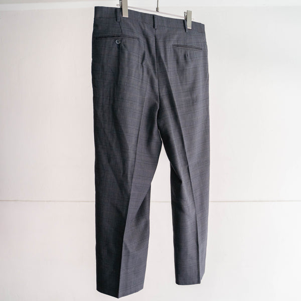 around 1980s Japan vintage dark green checked two tuck slacks