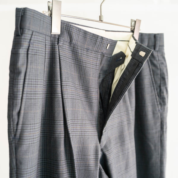 around 1980s Japan vintage dark green checked two tuck slacks