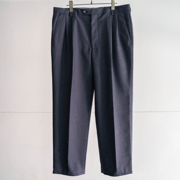 1980-90s Italy navy color wool two tuck slacks -middle weight-