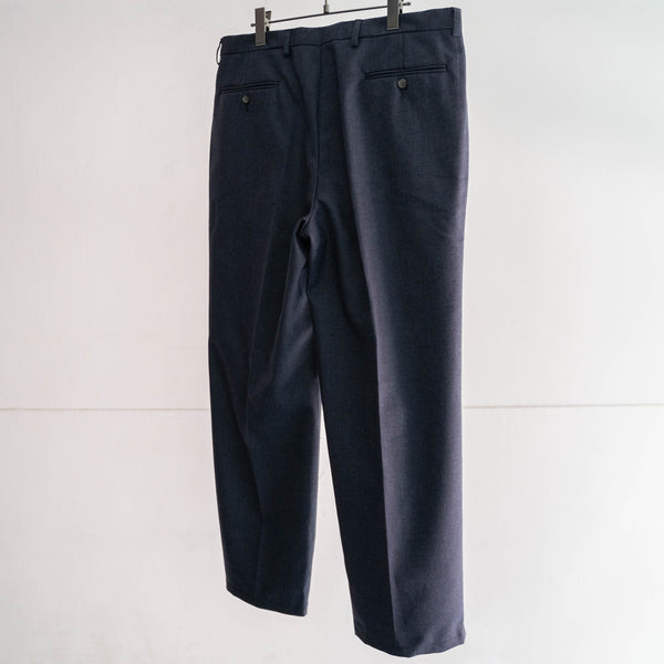 1980-90s Italy navy color wool two tuck slacks -middle weight-