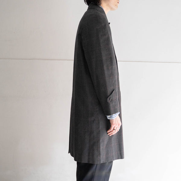 around 1980s Japan vintage gray×red checked soutien collar coat