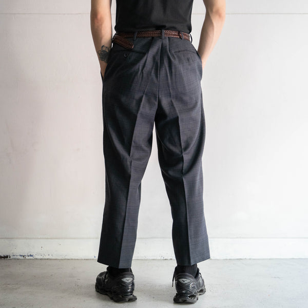 around 1980s Japan vintage dark green checked two tuck slacks