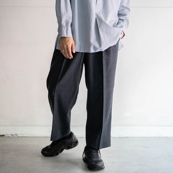 around 1980s Japan vintage dark green checked two tuck slacks