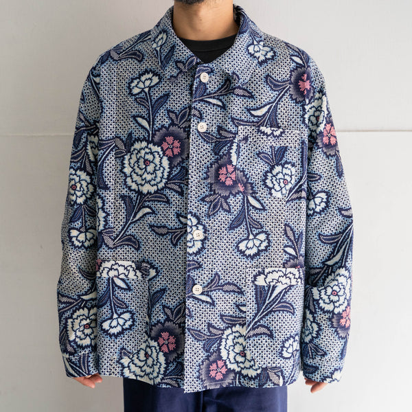 'KIMONO REMAKE' French work jacket type 'blue floral pattern'