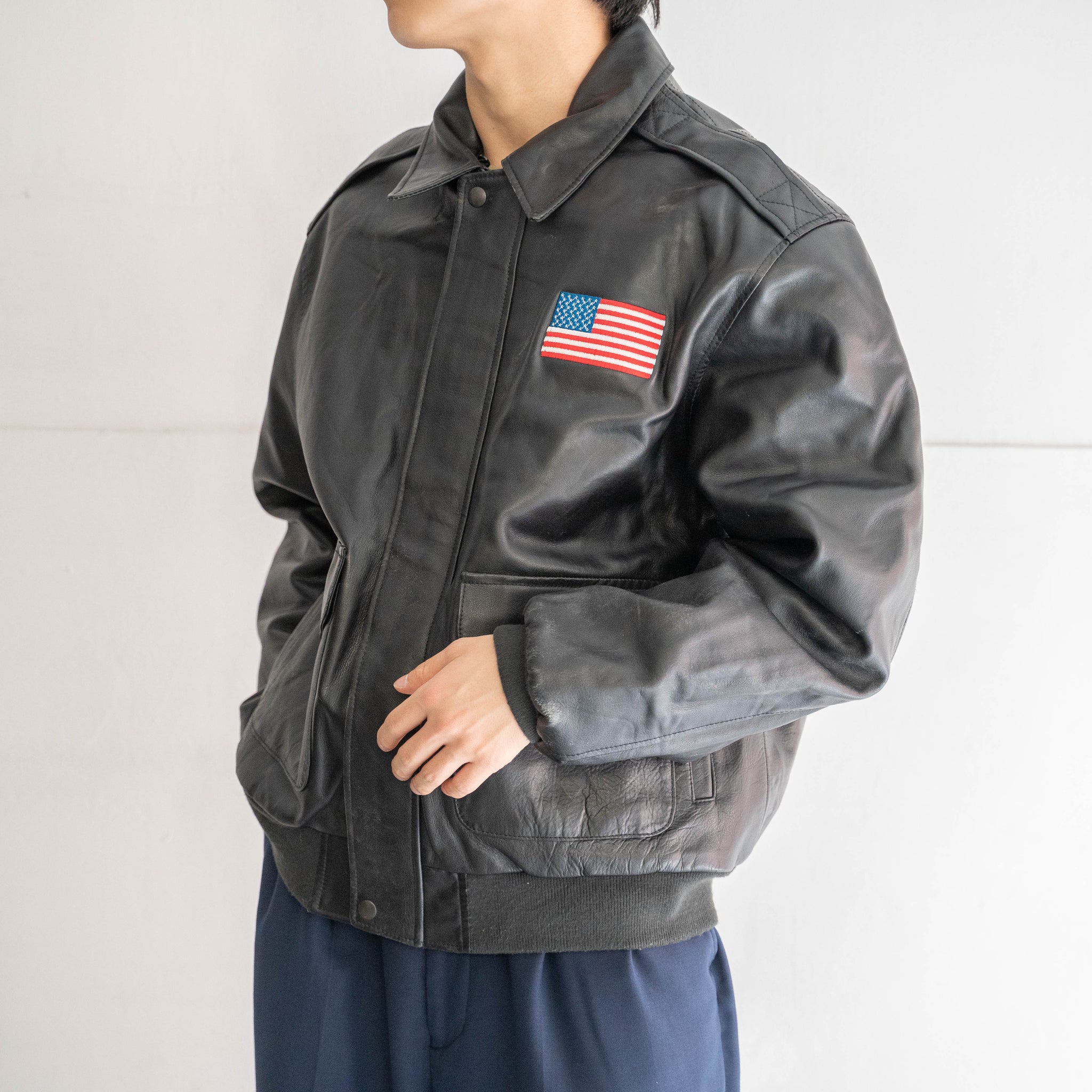 1990s black color flight leather jacket 