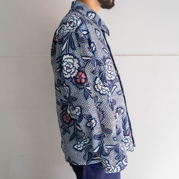 'KIMONO REMAKE' French work jacket type 'blue floral pattern'